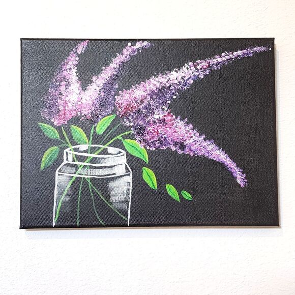 Lilacs In A Jar Acrylic Painting 9"X12" Canvas Original Design by TheArtSherpa - Picture 1 of 11